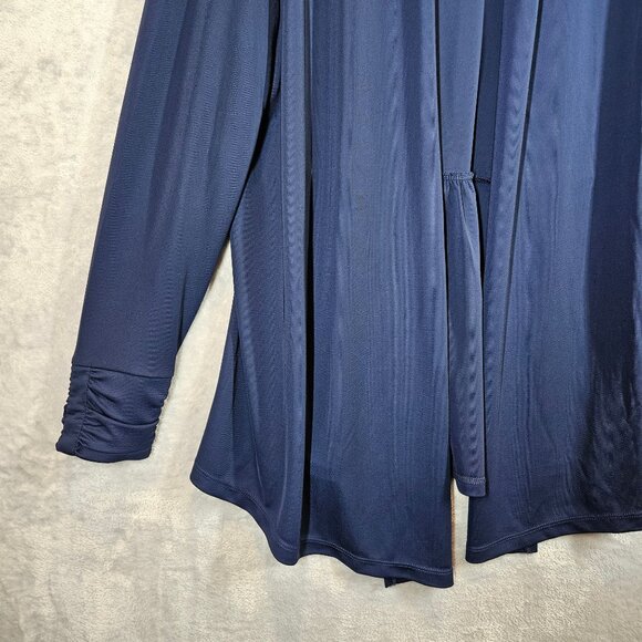 Susan Graver Premier Navy  Womens L Open Cardigan Ruched Sleeves liquid silk - Picture 8 of 14